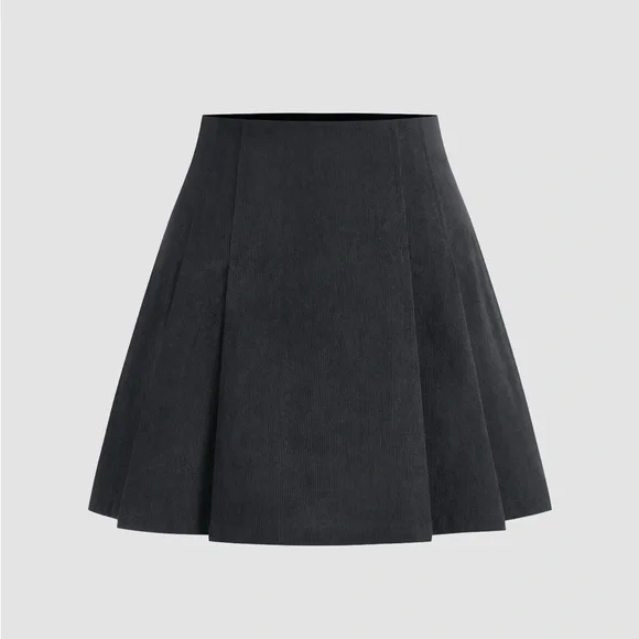 Charcoal Grey Corduroy Mini Skirt | A-Line | Dark Academia Fall Staple - Picture 1 of 6